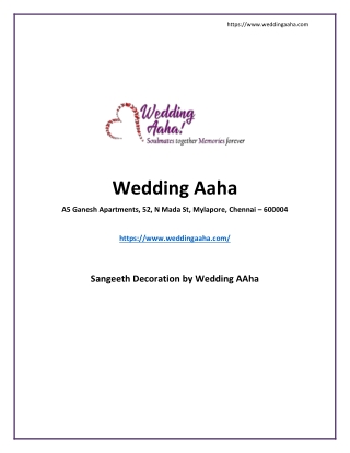 Sangeeth Decoration by Wedding Aaha