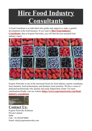 Hire Food Industry Consultants