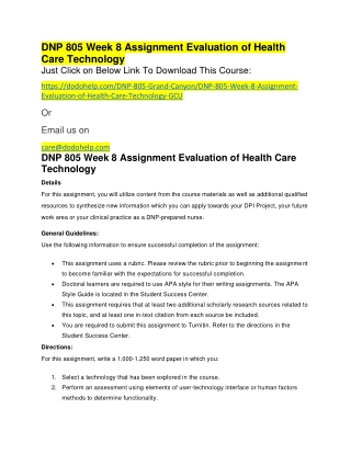 DNP 805 Week 8 Assignment Evaluation of Health Care Technology