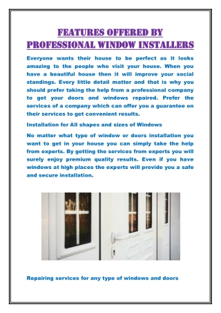 Features Offered By Professional Window Installers
