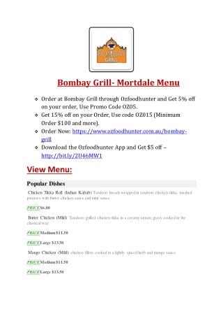 15% Off - Bombay Grill-Mortdale - Order Food Online