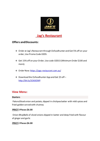 15% Off - Jag’s Restaurant-Highgate Hill - Order Food Online