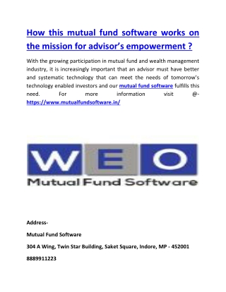 How this mutual fund software works on the mission for advisor’s empowerment ?