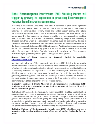 Global Electromagnetic Interference (EMI) Shielding Market Precise Scenario Covering Trends, Opportunities and Growth Fo