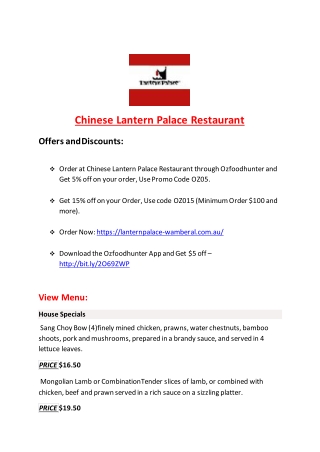 15% Off - Chinese Lantern Palace Restaurant-Wamberal - Order Food Online