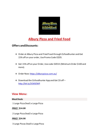 25% Off -Albury Pizza and Fried Food-Springdale - Order Food Online