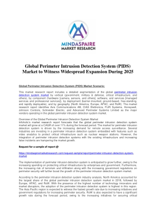 Global Perimeter Intrusion Detection System (PIDS) Market to Witness Widespread Expansion During 2025