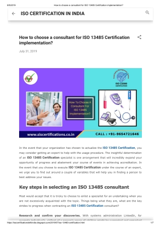 How to choose a consultant for ISO 13485 Certification implementation?