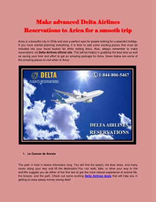 Make advanced Delta Airlines Reservations to Arica for a smooth trip
