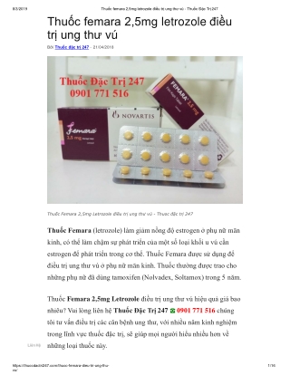 Thuoc femara 2.5mg letrozole - Thuoc dac tri 247