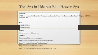 Thai Spa in Udaipur Blue Heaven Spa