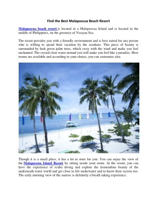 Find the Best Malapascua Beach Resort