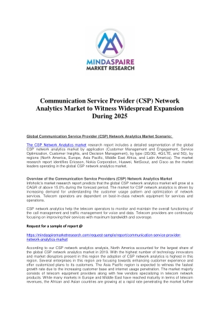 Communication Service Provider (CSP) Network Analytics Market to Witness Widespread Expansion During 2025
