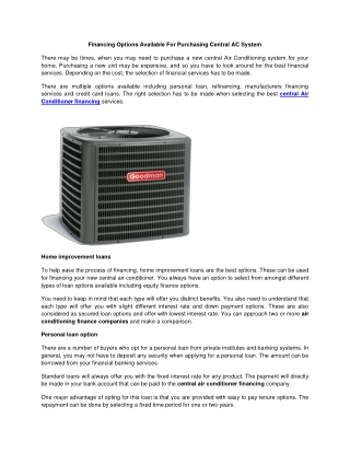 Central Air Conditioner Financing