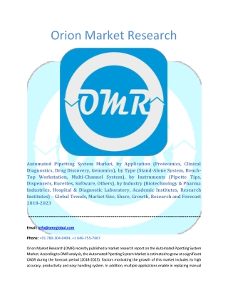 Automated Pipetting System Market Industry Size, Global Trends, Growth, Opportunities, Market Share and Market Forecast