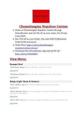 Chomolungma Nepalese Cuisine Menu| Nepalese food delivery and takeaway Griffith