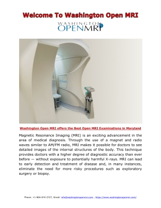 Washington Open MRI offers the Best Open MRI Examinations