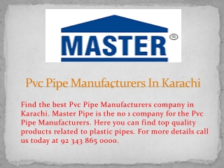 Pvc Pipe Manufacturers Karachi