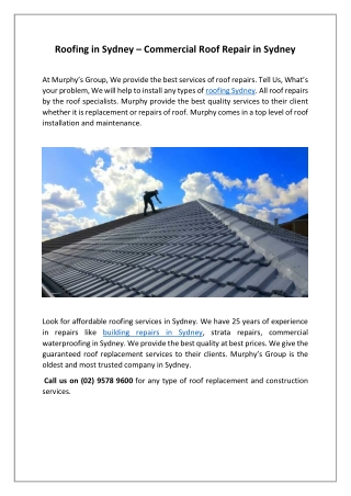 Roofing in Sydney – Commercial Roof Repair in Sydney