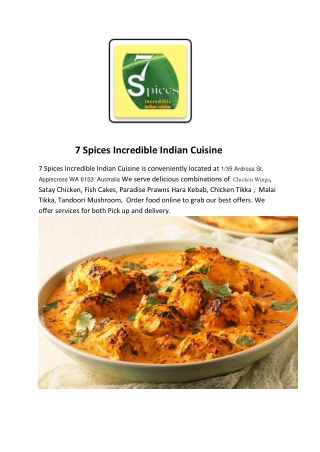15% Off - 7 Spices Incredible Indian Cuisine-Applecross - Order Food Online