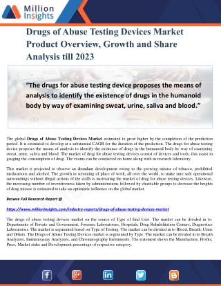 Drugs of Abuse Testing Devices Market Product Overview, Growth and Share Analysis till 2023