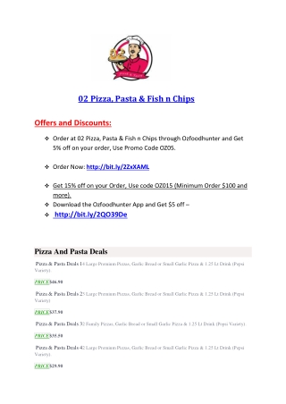 15% Off - 02 Pizza, Pasta & Fish n Chips-Narre Warren - Order Food Online
