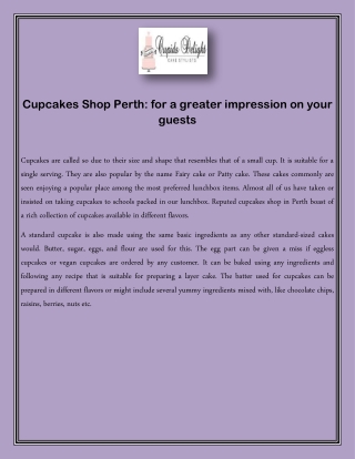 Cupcakes Shop Perth: for a greater impression on your guests