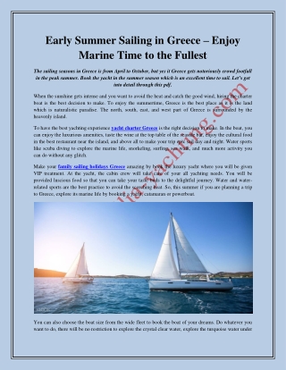 Early Summer Sailing in Greece – Enjoy Marine Time to the Fullest
