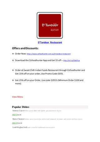 25% Off -D'Tandoor Restaurant-Hawthorn - Order Food Online