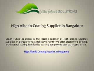 High Albedo Coating Supplier in Bangalore