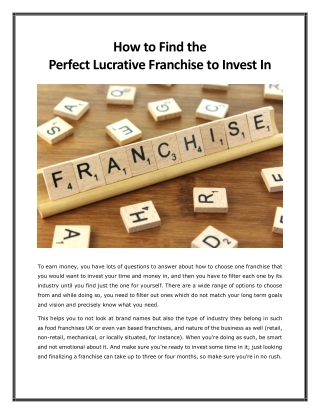 How to Find the Perfect Lucrative Franchise to Invest In