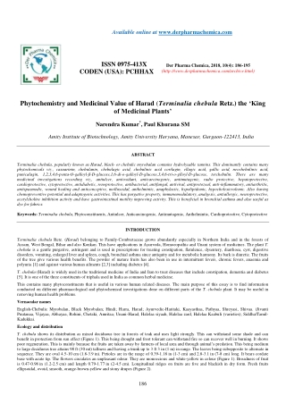 Phytochemistry and Medicinal Value of Harad (Terminalia chebula Retz.) the ‘King of Medicinal Plants’