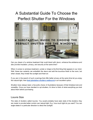 A Substantial Guide To Choose the Perfect Shutter For the Windows