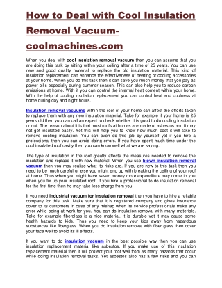 How to Deal with Cool Insulation Removal Vacuum coolmachines.com