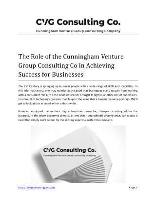 The Role of the Cunningham Venture Group Consulting Co in Achieving Success for Businesses