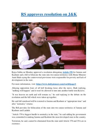 RS approves resolution on J&K