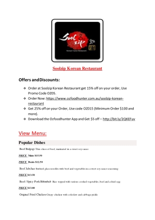 25% Off -Soolzip Korean Restaurant-West Melbourne - Order Food Online