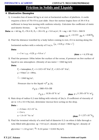 Class 11 Important Questions for Physics - Friction In Soilds And Liquids