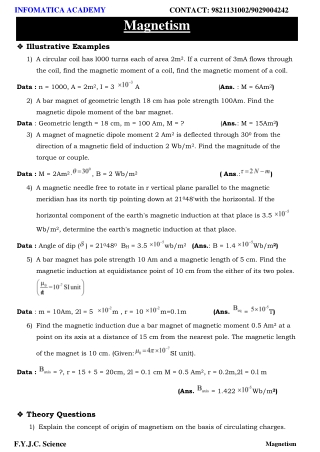 Class 11 Important Questions for Physics - Magnetism