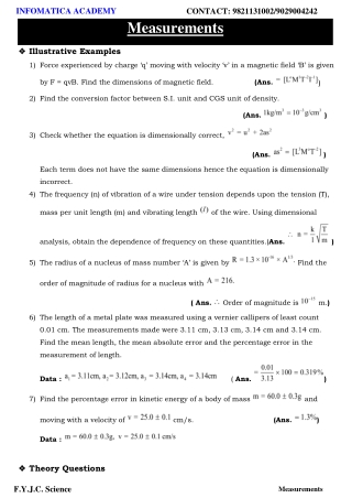 Class 11 Important Questions for Physics - Measurements