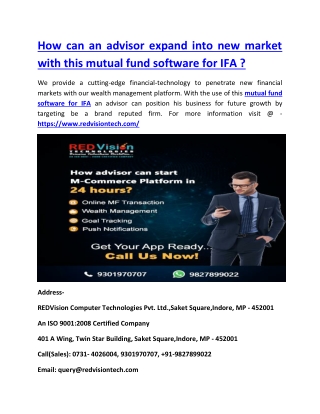 How can an advisor expand into new market with this mutual fund software for IFA ?