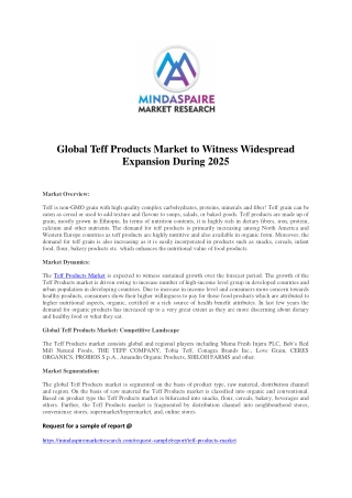 Global Teff Products Market to Witness Widespread Expansion During 2025