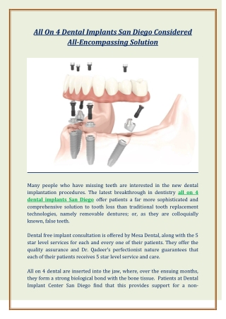 All On 4 Dental Implants San Diego Considered All-Encompassing Solution
