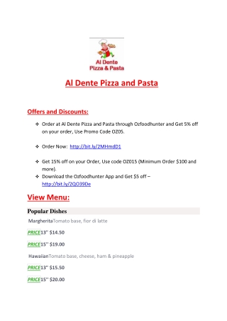 15% Off - Al Dente Pizza and Pasta-Coogee - Order Food Online