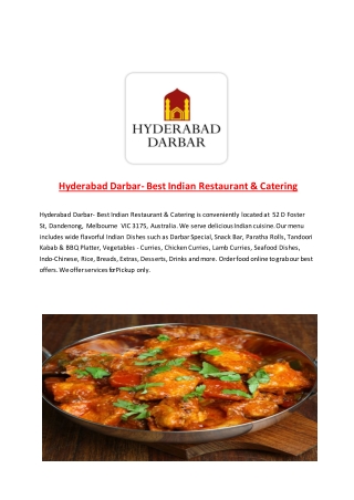 15% Off - Hyderabad Darbar- Best Indian Restaurant & Caterin-Dandenong - Order Food Online