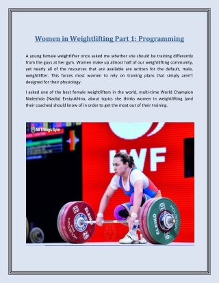 Women in Weightlifting Part 1: Programming