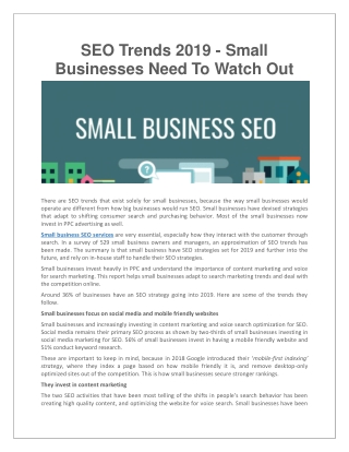 SEO Trends 2019 - Small Businesses Need To Watch Out