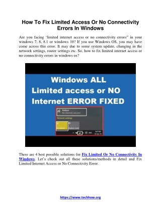 How To Fix Limited Access Or No Connectivity Errors In Windows