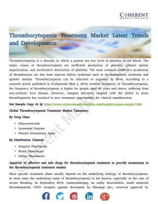 Thrombocytopenia Treatment Market Latest Trends and Developments