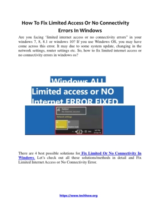 How To Fix Limited Access Or No Connectivity Errors In Windows